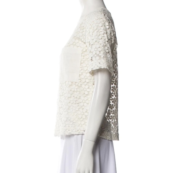 A.L.C White Lace Front Pocket Short Sleeve Shirt - Picture 3 of 6